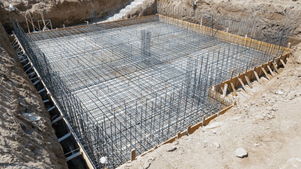 Foundation of a new house with reinforced concrete